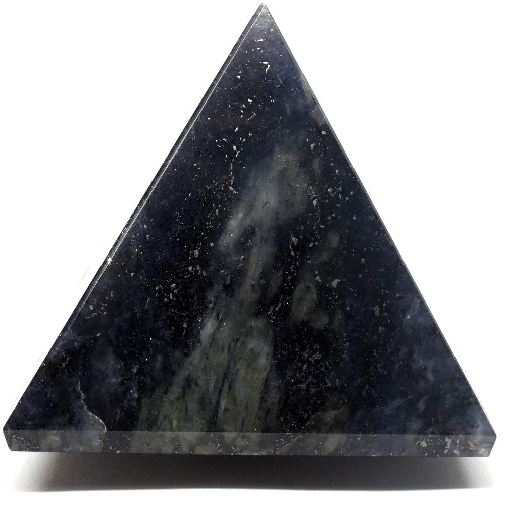 2.6" 255g Deep Blue Iolite Pyramid Polished Natural Water Sapphire Cordierite Gemstone Crystal Mineral Specimen - India + One Polished Clear Quartz Cabochon