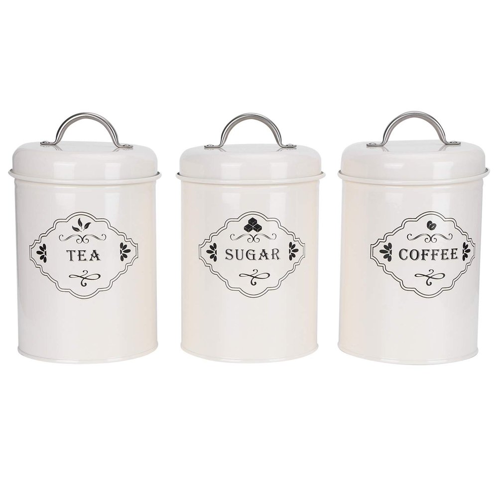 3Pcs Kitchen Canister Sets Storage Jars Sugar Coffee Tea Canister Food Sealed Storage Farmhouse Country Decor Container