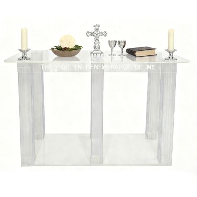FixtureDisplays 47.6X18.7X33" Clear Acrylic Plexiglass Church Holy Communion Table Rememberance of Me Optional Cross as a Prop is NOT Included Assebmly Video in Descriptions 11461-CLEAR-NF