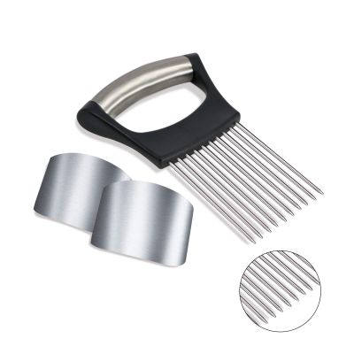 1PCS Stainless Steel Onion Holder Slicer, 2PCS Finger Guard, Holder Slicer for Vegetables, Tomato, Lemon, Meat