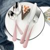 BRIIEC Dinnerware Set 24 Pieces Flatware Sets Service for 6 Stainless Steel Tableware Cutlery Set Mirror Polished Dishwasher Safe (Pink-Silver) view 2