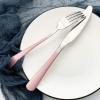 BRIIEC Dinnerware Set 24 Pieces Flatware Sets Service for 6 Stainless Steel Tableware Cutlery Set Mirror Polished Dishwasher Safe (Pink-Silver) view 4
