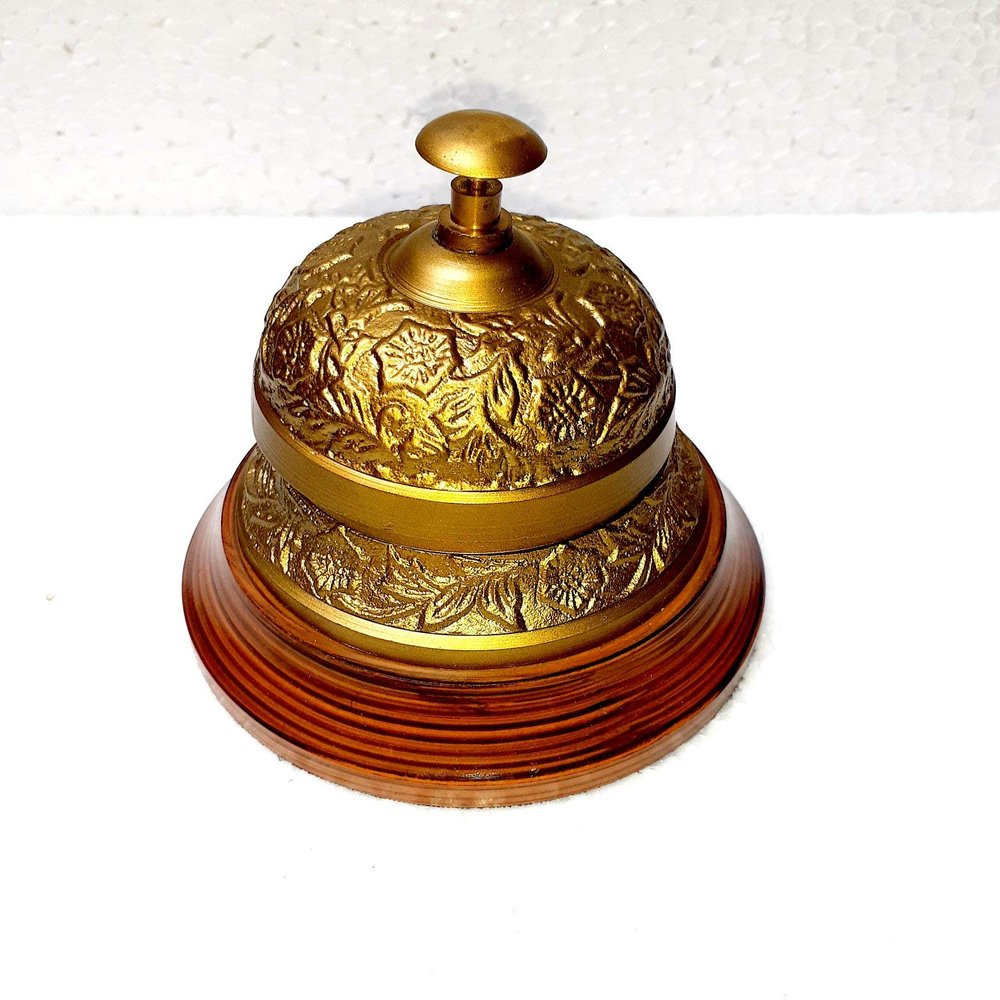 Ganga Nautical Color Golden & Brown Brass Bell Solid Brass School Bell Brass Handbill Great Gift for Teachers Round Size 4. inch Approx.