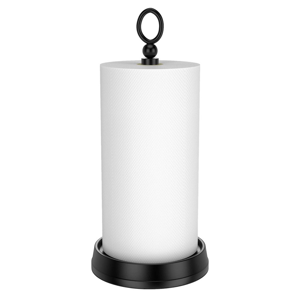 KASUNTO Paper Towel Holder (with Heavy Weighted Base) Steel Paper Holder countertopBlack Paper Towel Holder for Kitchen Countertops, Bars & Dining Tables,Fits Standard & Jumbo Rolls, Matte Black