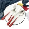 BRIIEC Dinnerware Set 24 Pieces Flatware Sets Service for 6 Stainless Steel Tableware Cutlery Set Mirror Polished Dishwasher Safe (Red-Silver) view 2