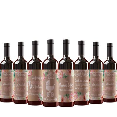 8 Pregnancy Announcement Wine Bottle Labels. For Parents to Grandparents, Brothers Sisters Friends Promoted to Aunts Uncles. Announcing New Baby Reveal. Baby Surprise Gifts Decorations