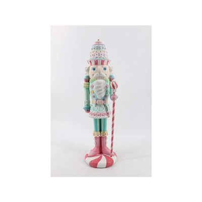 December Diamonds 22-inch Pink and Blue Nutcracker with Staff - Cute and Vibrant Christmas Figure for Home Decoration