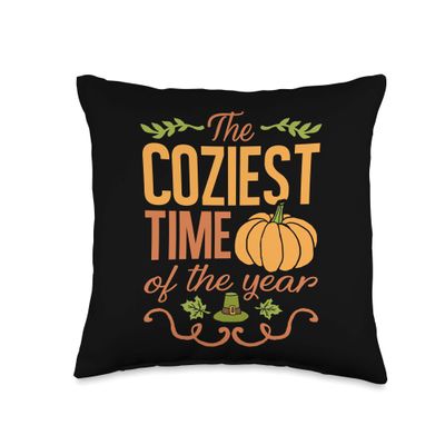 Thanksgiving Shirts Coziest Time Pumpkin Tees Men Women Kids Throw Pillow