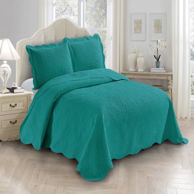 Fancy Linen 3pc Embossed Coverlet Bedspread Set Oversized Bed Cover Solid Floral Daisy Pattern New # Allis (King/California King, Turquoise)