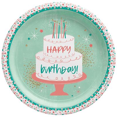Round Paper Plates - 10.5" (Pack of 8) - Vibrant Design - Perfect Party Tableware For Milestone Celebrations, Happy Cake Day