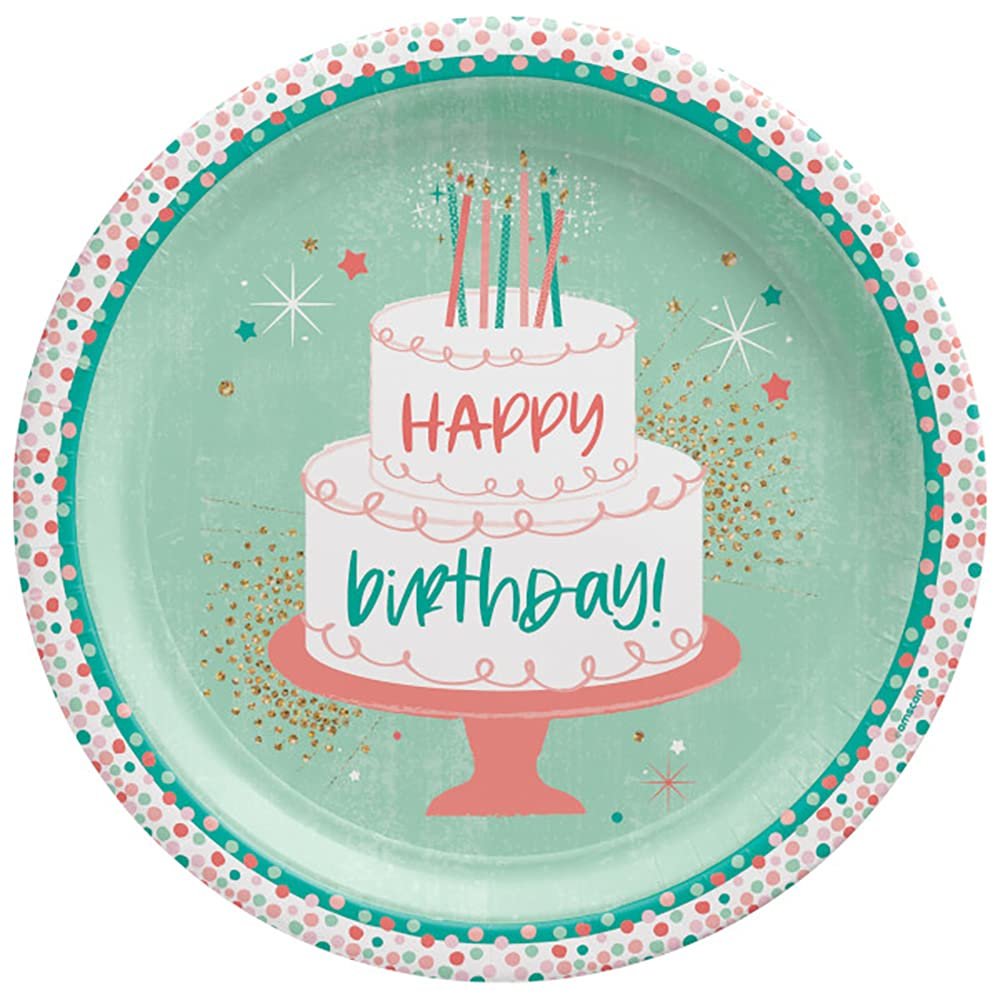 Round Paper Plates - 10.5" (Pack of 8) - Vibrant Design - Perfect Party Tableware For Milestone Celebrations, Happy Cake Day