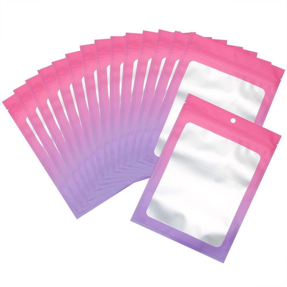 100 Pcs Resealable Mylar Bags, Gradient Color Food Storage Bags, Zip Bag Foil Bags Packaging Pouch for Food Storage, Sample, Small Business (Pink Purple, 4.7 X 7.1 Inch)