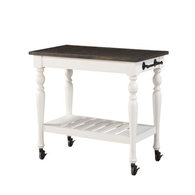Steve Silver Co Joanna Two Tone Kitchen Trolley Cart, Two Towel Rods, Bottom Shelf Storage, Classic Farmhouse Styling, Island on Wheels, Hardwood Solids, 28.5" D x 50.5" W x 36.5" H, White/Ivory