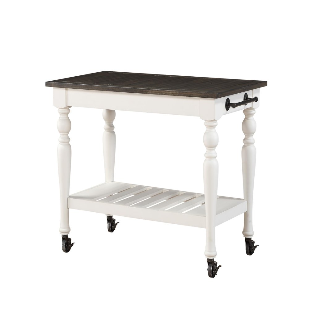 Steve Silver Co Joanna Two Tone Kitchen Trolley Cart, Two Towel Rods, Bottom Shelf Storage, Classic Farmhouse Styling, Island on Wheels, Hardwood Solids, 28.5" D x 50.5" W x 36.5" H, White/Ivory
