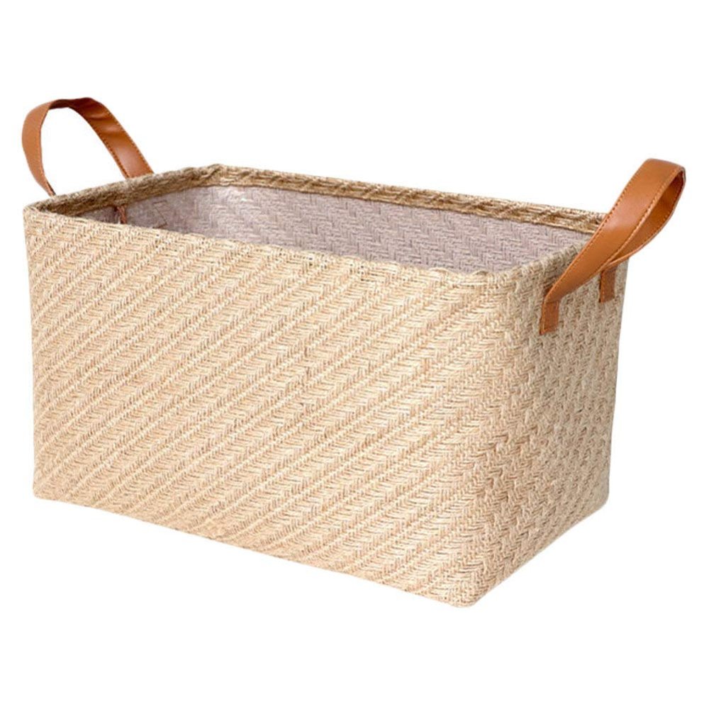 1pc Jute Cloth Storage Bin Handles Woven Storage Organizer for Home Capacity Basket for Quilts Toys and Sundries Design