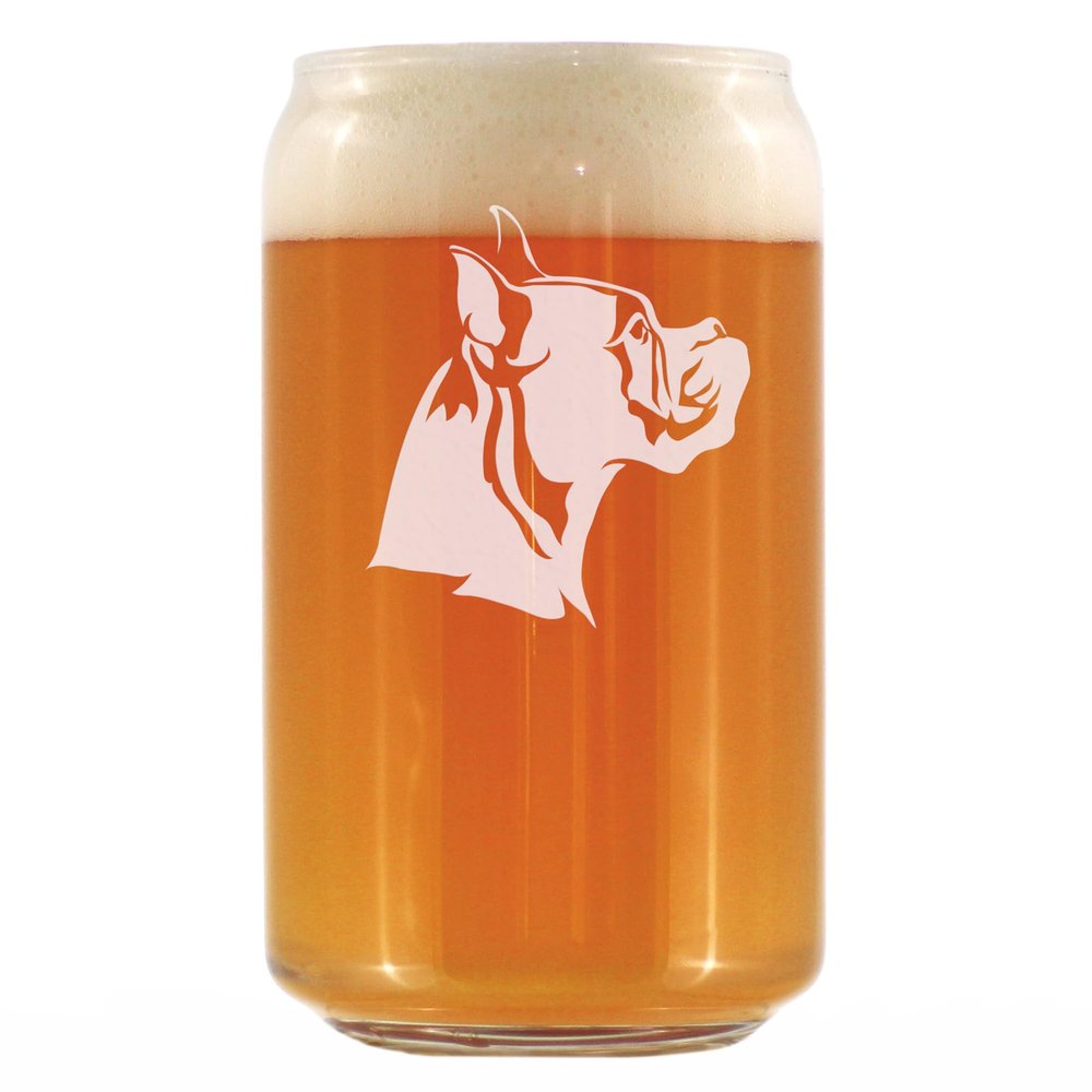 Boxer with Pointed Ears - Beer Can Pint Glass - Fun Unique Boxer Themed Dog Gifts and Party Decor for Women and Men - 16 oz