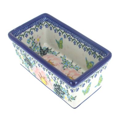 Blue Rose Polish Pottery - Pink Apple Blossom Small Loaf Baker - 8" x 4.25" - Ceramic Bread Baking Dish for Baking & Serving Loaves