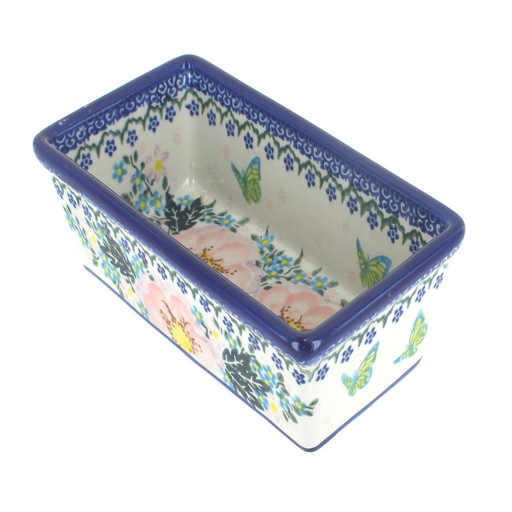 Blue Rose Polish Pottery - Pink Apple Blossom Small Loaf Baker - 8" x 4.25" - Ceramic Bread Baking Dish for Baking & Serving Loaves