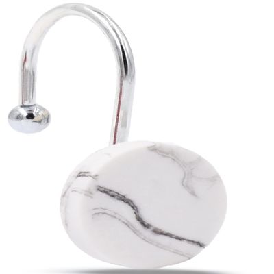 CandyGrid Shower Curtain Hooks Decorative, White Shower Curtain Hooks Rust Proof, Set of 12 Stainless Steel Shower Curtain Hooks Rings, Shower Curtain Hangers for Bathroom Curtains Rods (White Marble)