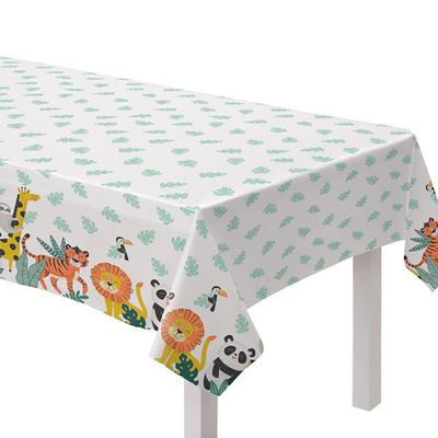 amscan Animals Illustrations Plastic Party Table Cover - 54" x 96" | White | 1 Pc.