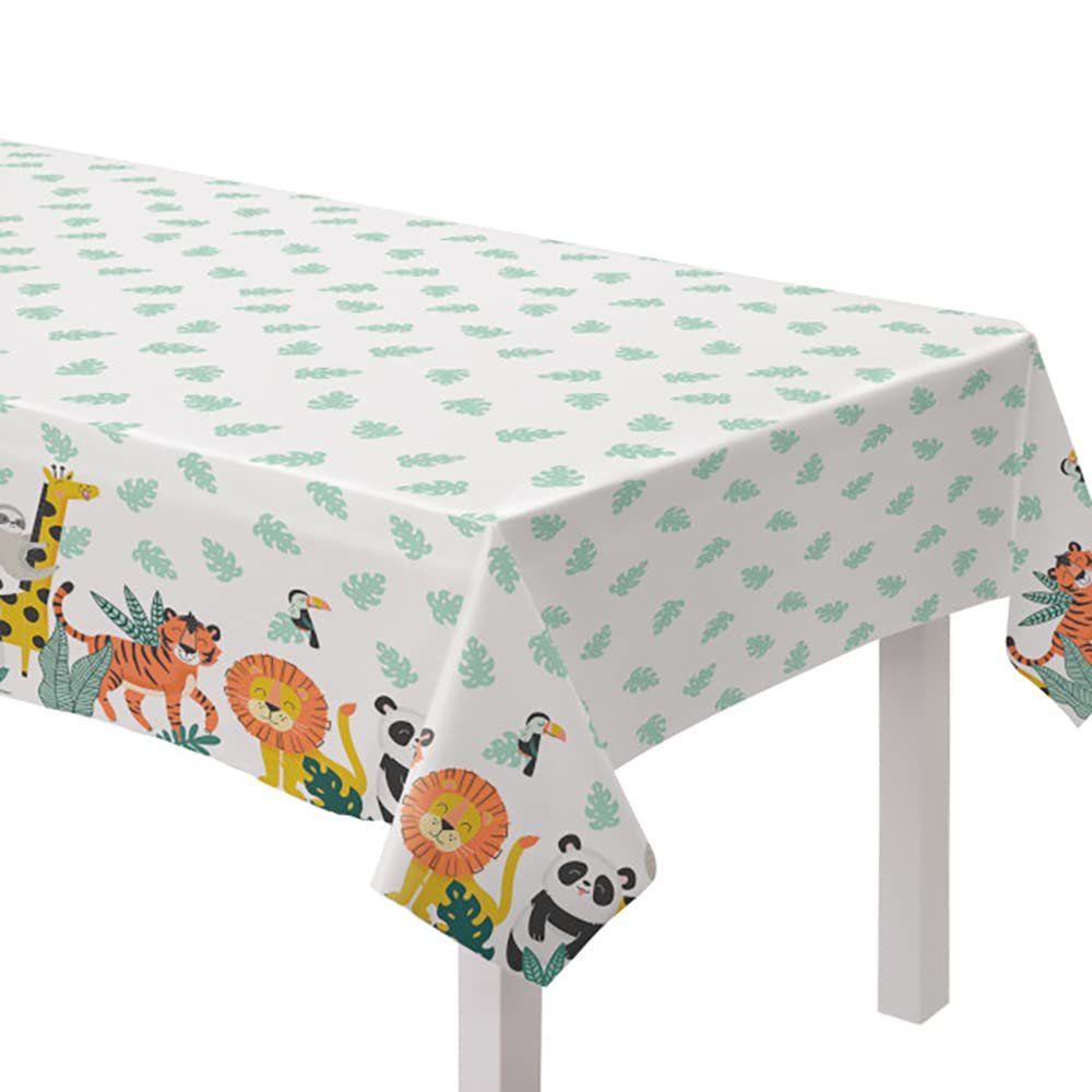 amscan Animals Illustrations Plastic Party Table Cover - 54" x 96" | White | 1 Pc.
