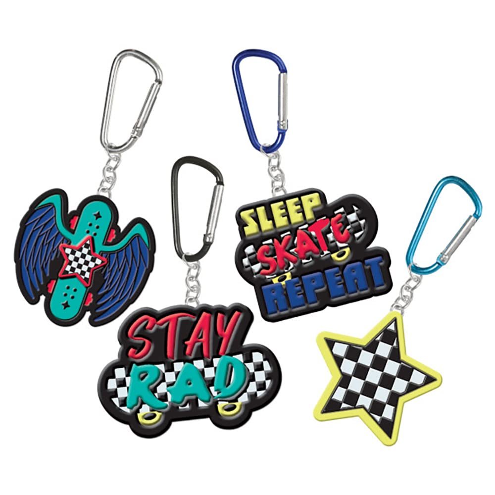 amscan Skater Party Vinyl Keychains - 2" x 2.25" | Assorted Design | Pack of 8