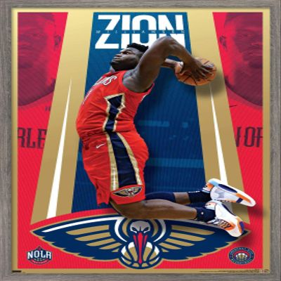 Trends International NBA New Orleans Pelicans - Zion Williamson 20 Wall Poster, 34L x 22.4W, Barnwood Framed Version