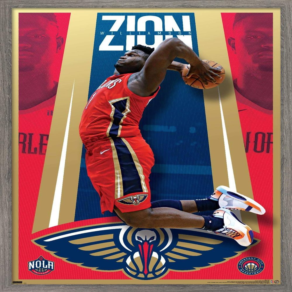 Trends International NBA New Orleans Pelicans - Zion Williamson 20 Wall Poster, 34L x 22.4W, Barnwood Framed Version