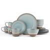 16 Piece Mid-Century Modern Durable Stoneware Dinnerware Set, Casual Microwave & Dishwasher Safe Colorful Brown Blue Dinnerware Sets for 4, Round Dinner & Salad Plates, Bowls and Mugs view 1