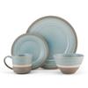 16 Piece Mid-Century Modern Durable Stoneware Dinnerware Set, Casual Microwave & Dishwasher Safe Colorful Brown Blue Dinnerware Sets for 4, Round Dinner & Salad Plates, Bowls and Mugs view 2