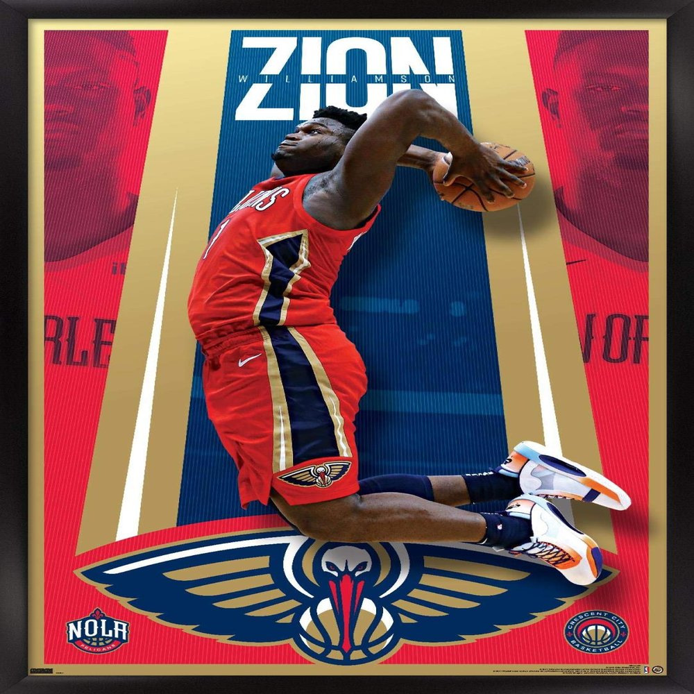 Trends International NBA New Orleans Pelicans - Zion Williamson 20 Wall Poster, 34L x 22.4W, Black Framed Version