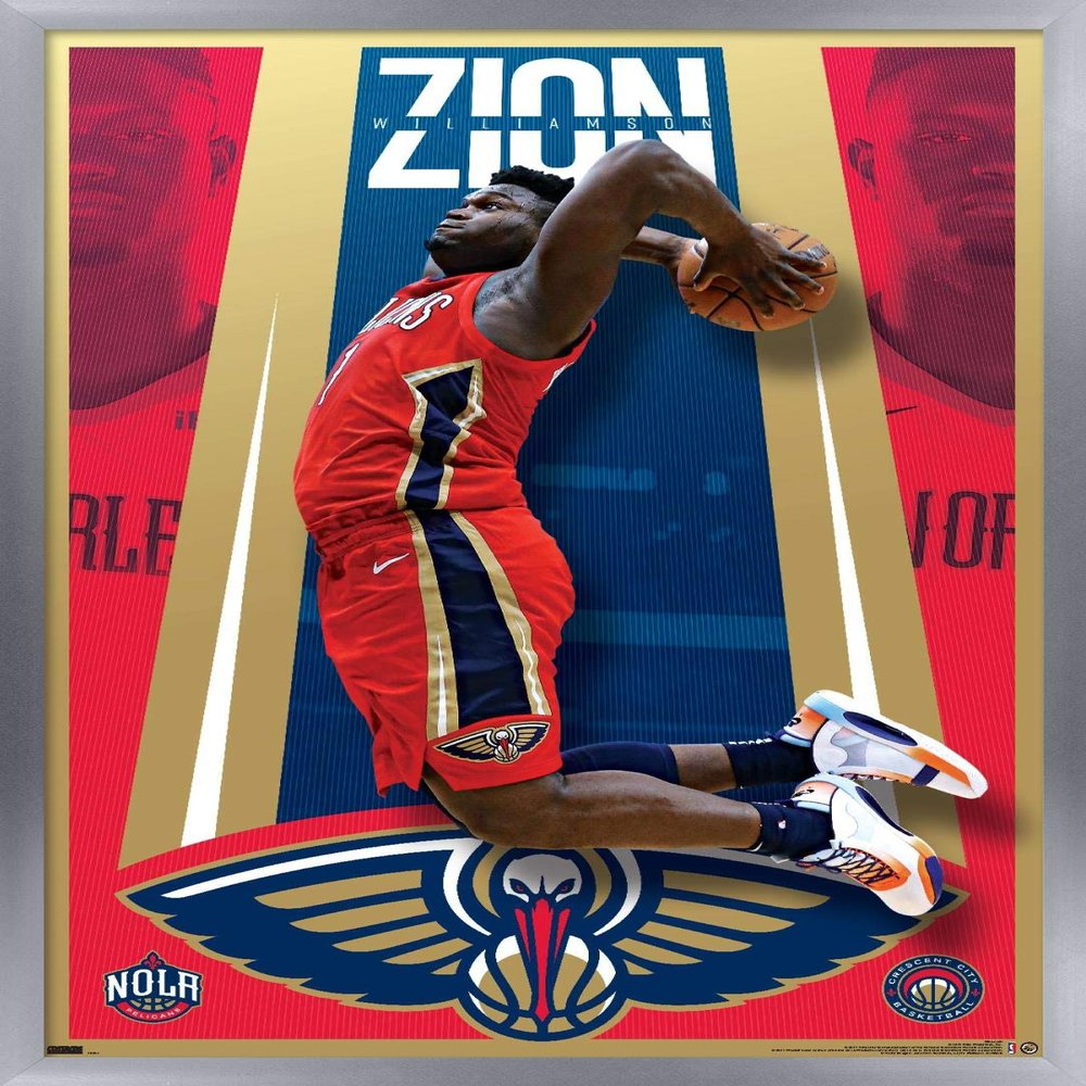 Trends International NBA New Orleans Pelicans - Zion Williamson 20 Wall Poster, 34L x 22.4W, Silver Framed Version