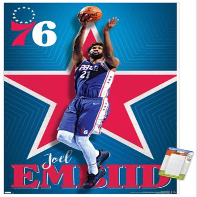 NBA Philadelphia 76ers - Joel Embiid 20 Wall Poster, 34L" x 22.4W", Premium Poster & Mount Bundle