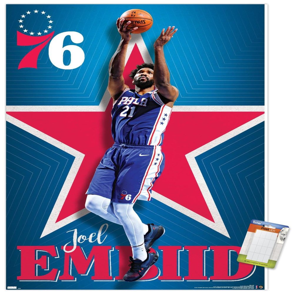 NBA Philadelphia 76ers - Joel Embiid 20 Wall Poster, 34L" x 22.4W", Premium Poster & Mount Bundle