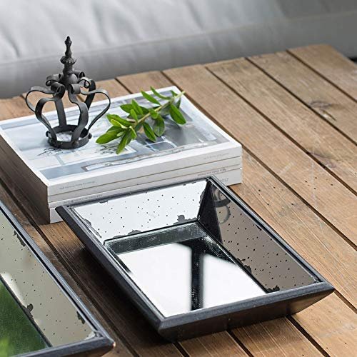 13" x 9" x 2" Modern Rustic Decorative Distressed Rectangle Mirror Home Dcor Tray Bathroom Model Home Showroom Office Decoration