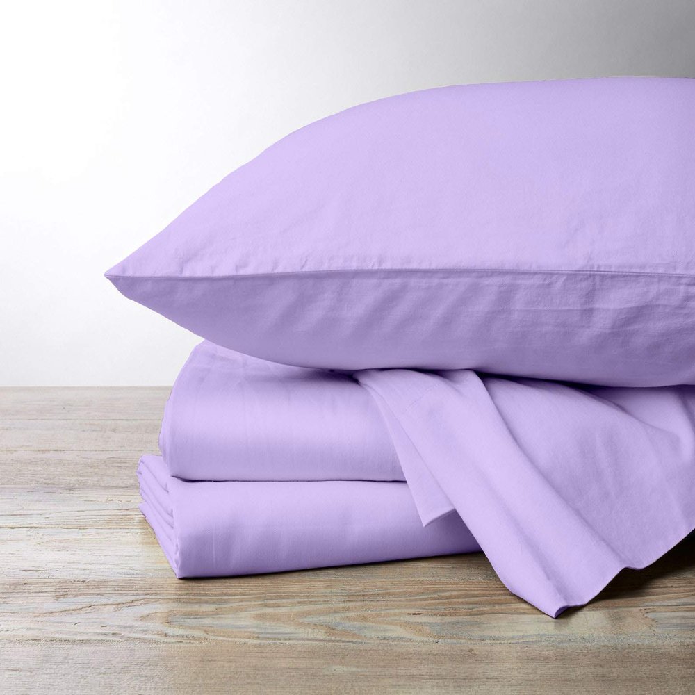 1000 Thread Count, 100% Egyptian Cotton, 4 PC Split Head Flex Sheet Set, 39" Split From the Top, Soft Satin Weave, 28" EXTRA DEEP POCKET (Split Head California King- 39" Split, Lilac)