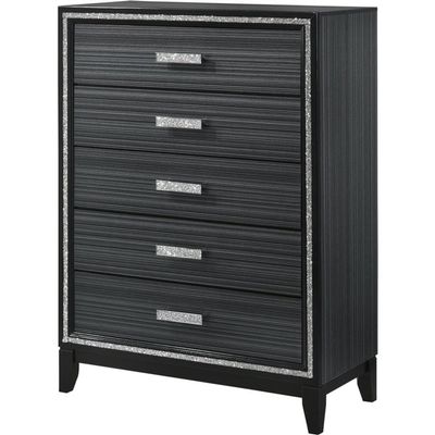 Acme Haiden 5-Drawer Wooden Chest with Shimmering Trim in Weathered Black
