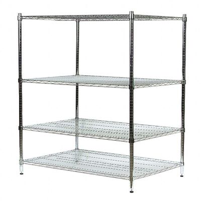 36 Inw X 36 Ind X 85 Inh,Starter Wire Shelving Unit, Silver 4 Shelves Chrome Plated Finish-2040010984