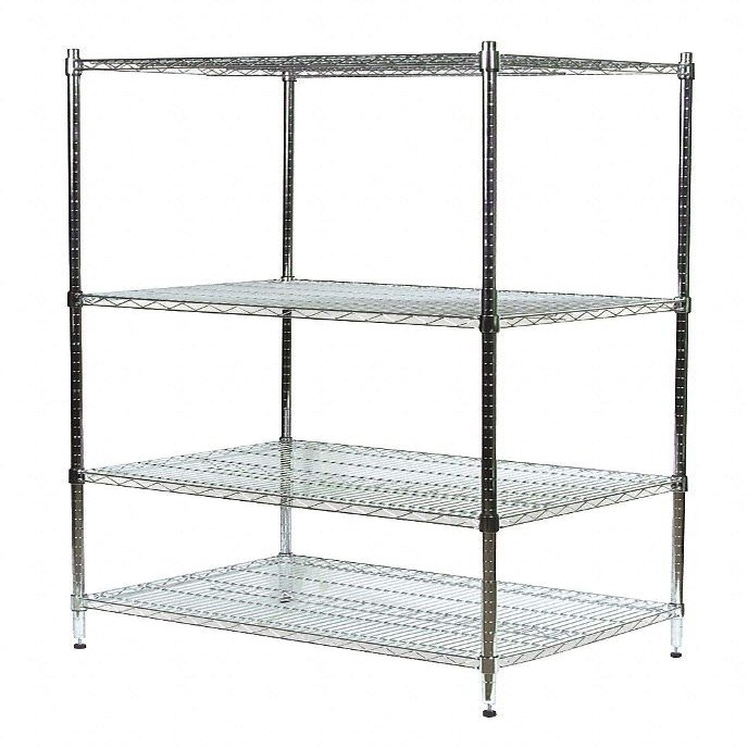36 Inw X 36 Ind X 85 Inh,Starter Wire Shelving Unit, Silver 4 Shelves Chrome Plated Finish-2040010984