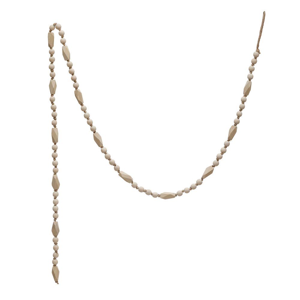 Creative Co-Op 72" L Paulownia Wood Bead Garland, Natural