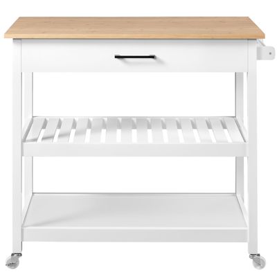 Yaheetech Kitchen Island Utility Cart with Drawer and Storage Shelves, Trolley Cart with Bamboo Top On Wheels for Dining Room, 40" Lx20 W, White