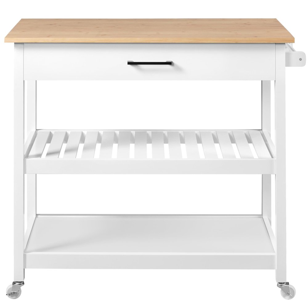 Yaheetech Kitchen Island Utility Cart with Drawer and Storage Shelves, Trolley Cart with Bamboo Top On Wheels for Dining Room, 40" Lx20 W, White