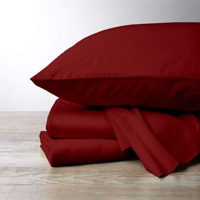 1000 Thread Count, 100% Egyptian Cotton, 4 PC Split Head Flex Sheet Set, 28" Split From the Top, Soft Satin Weave, 28" EXTRA DEEP POCKET (Split Head California King- 28" Split, Burgundy)