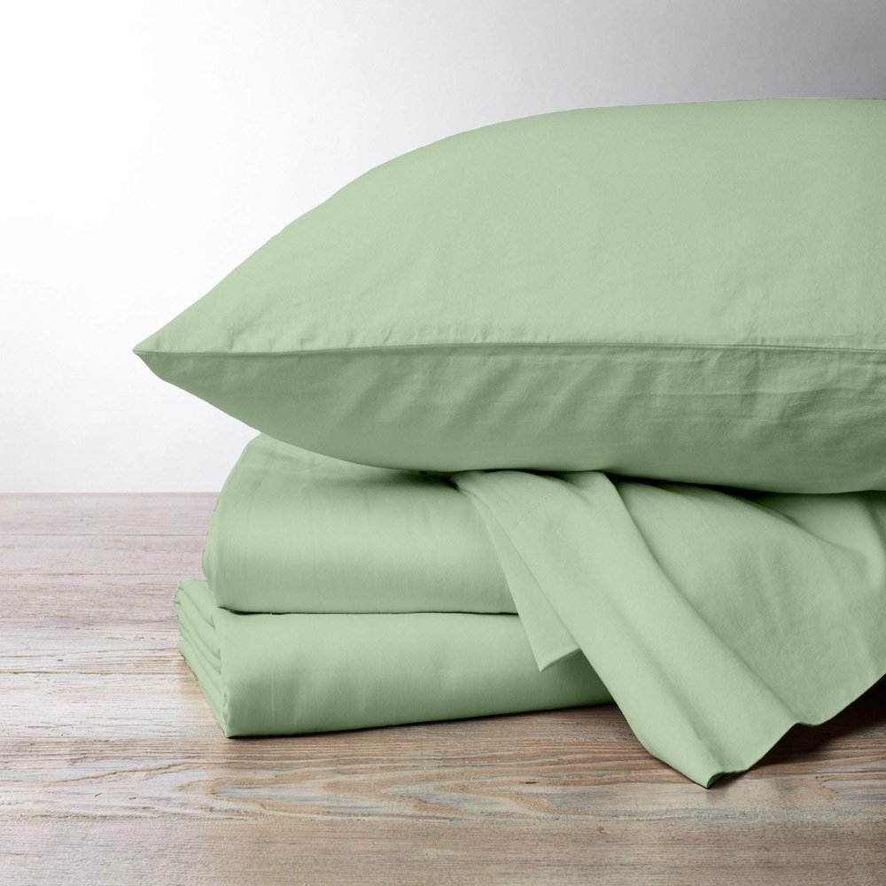 1000 Thread Count, 100% Egyptian Cotton, 4 PC Split Head Flex Sheet Set, 32" Split From the Top, Soft Satin Weave, 28" EXTRA DEEP POCKET (Split Head California King- 32" Split, Sage)