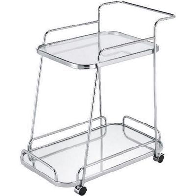 Acme Aegis 2 Glass Tier ShelvesServing Cart with Wheels in Clear and Chrome