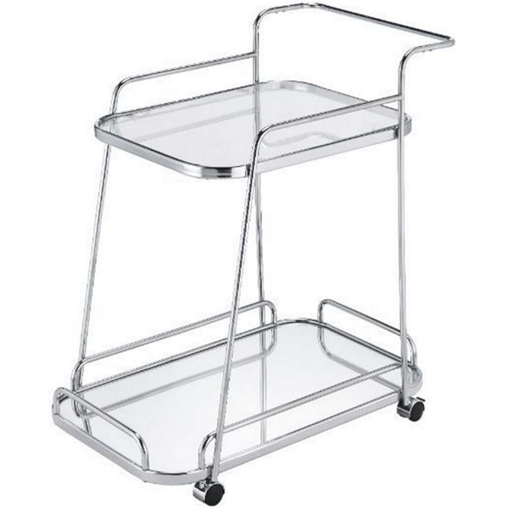 Acme Aegis 2 Glass Tier ShelvesServing Cart with Wheels in Clear and Chrome