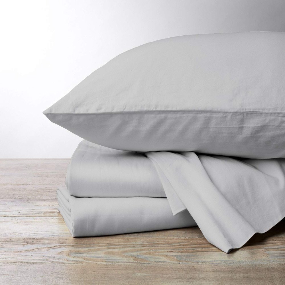 1000 Thread Count, 100% Egyptian Cotton, 4 PC Split Head Flex Sheet Set, 39" Split From the Top, Soft Satin Weave, 28" EXTRA DEEP POCKET (Split Head California King- 39" Split, Light Grey)