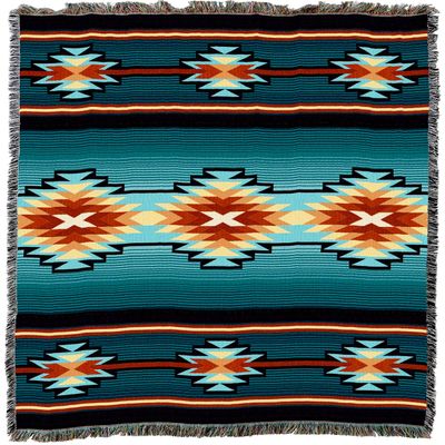 Pure Country Weavers Aydin Turquoise Blanket XL - Southwest Native American Inspired - Gift Tapestry Throw Woven from Cotton - Made in The USA (82x62)