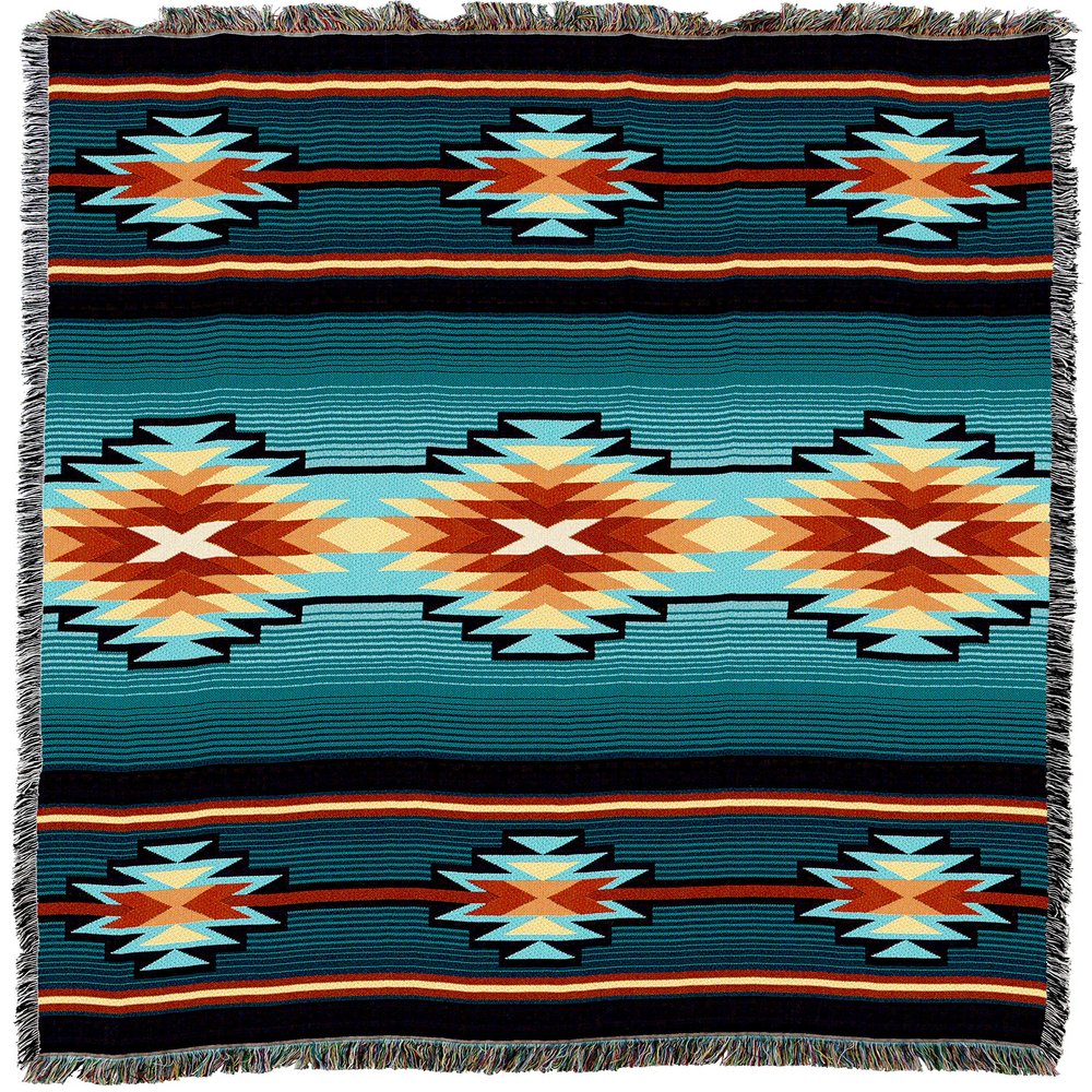 Pure Country Weavers Aydin Turquoise Blanket XL - Southwest Native American Inspired - Gift Tapestry Throw Woven from Cotton - Made in The USA (82x62)