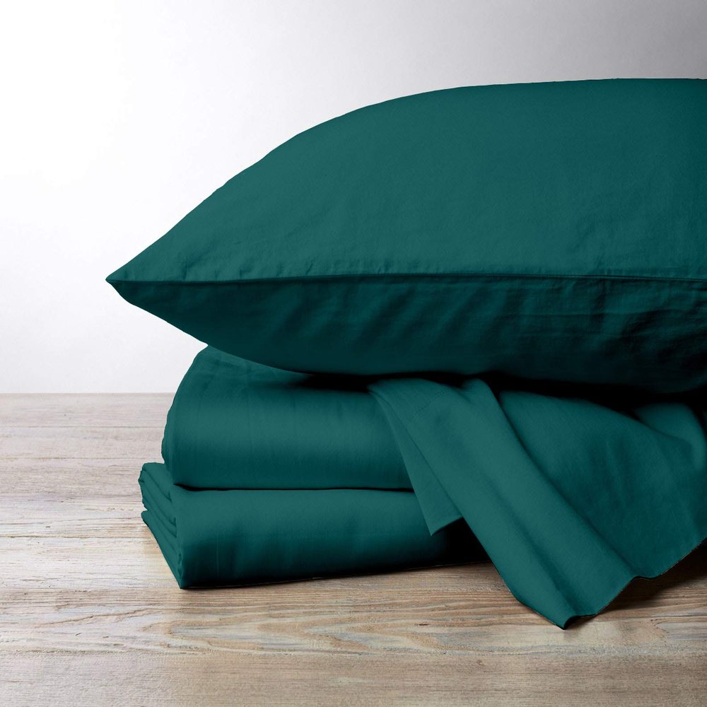 1000 Thread Count, 100% Egyptian Cotton, 4 PC Split Head Flex Sheet Set, 32" Split From the Top, Soft Satin Weave, 28" EXTRA DEEP POCKET (Split Head California King- 32" Split, Teal Blue)
